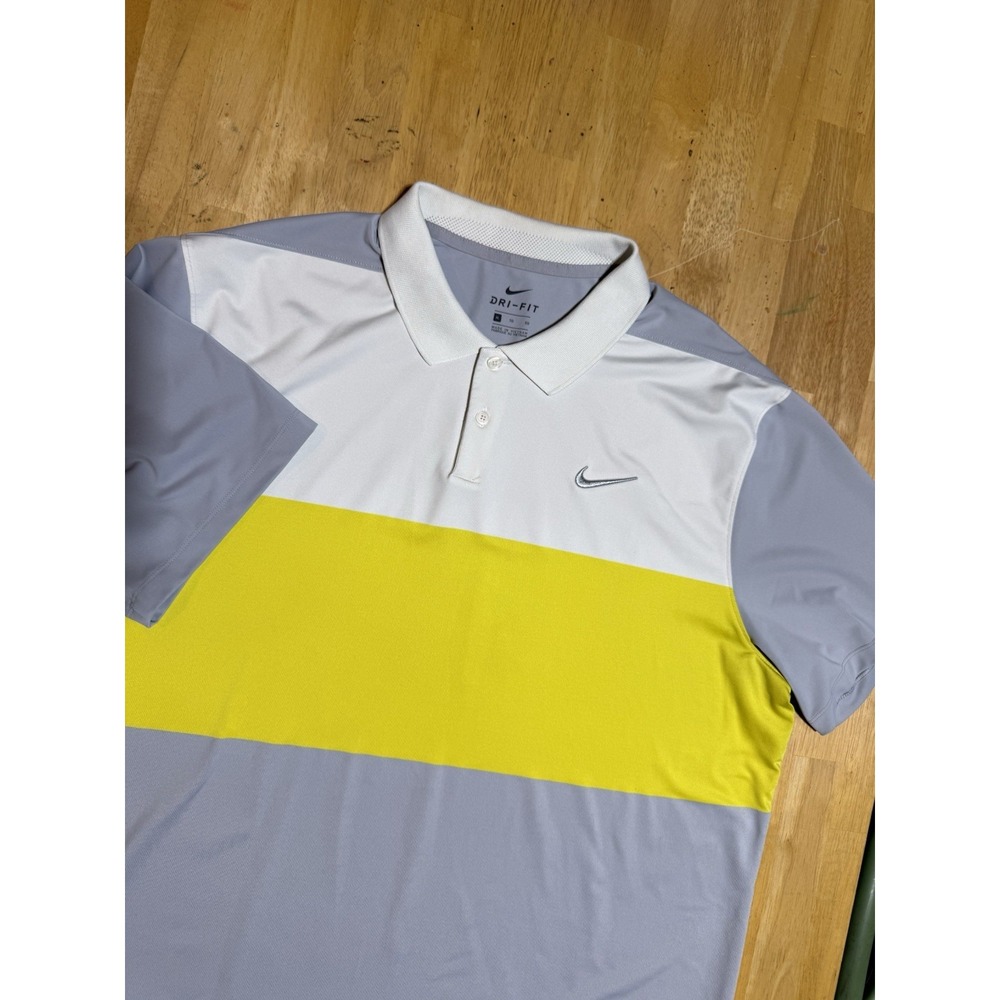Nike Golf Polo Shirt Mens XL Gray Volt Yellow Colorblock Dri-FIT Swoosh